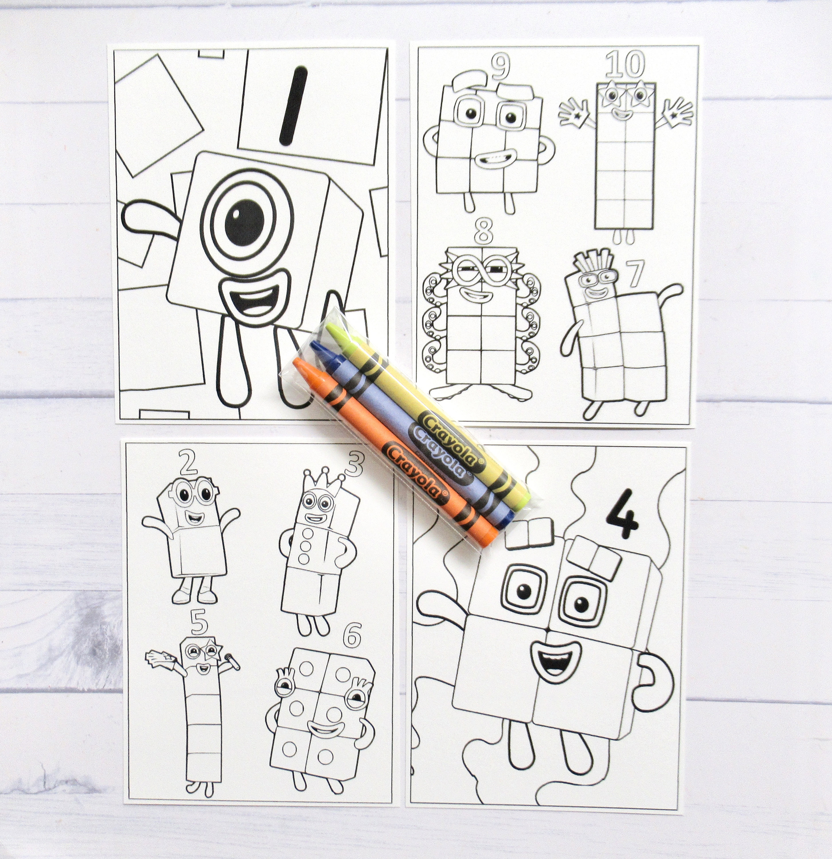 Inspired numberblocks mini coloring pages and crayons bag child numberblocks party favors