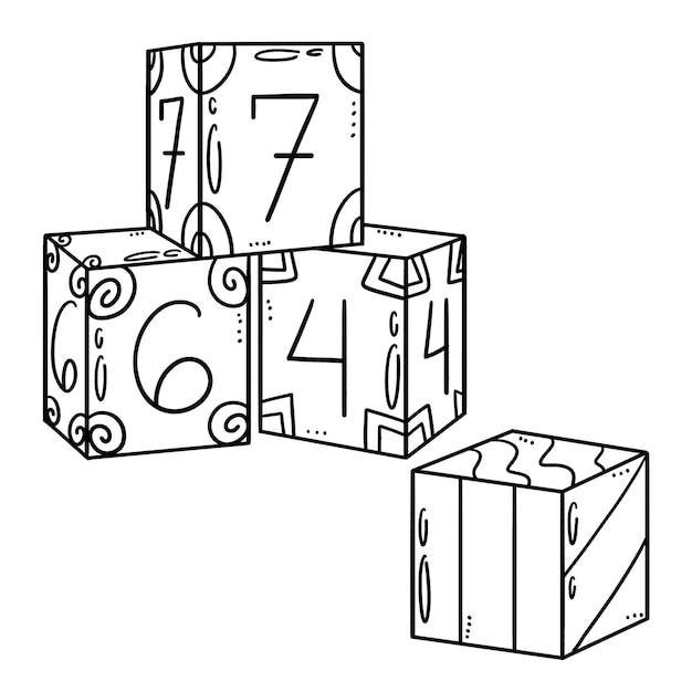 Premium vector number cubes isolated coloring page for kids