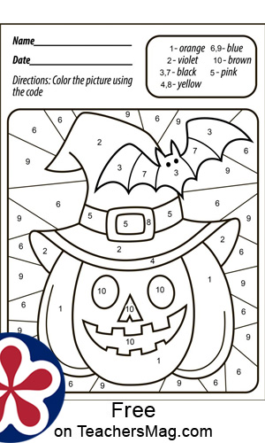 Free halloween pumpkin color by numberletter for preschool