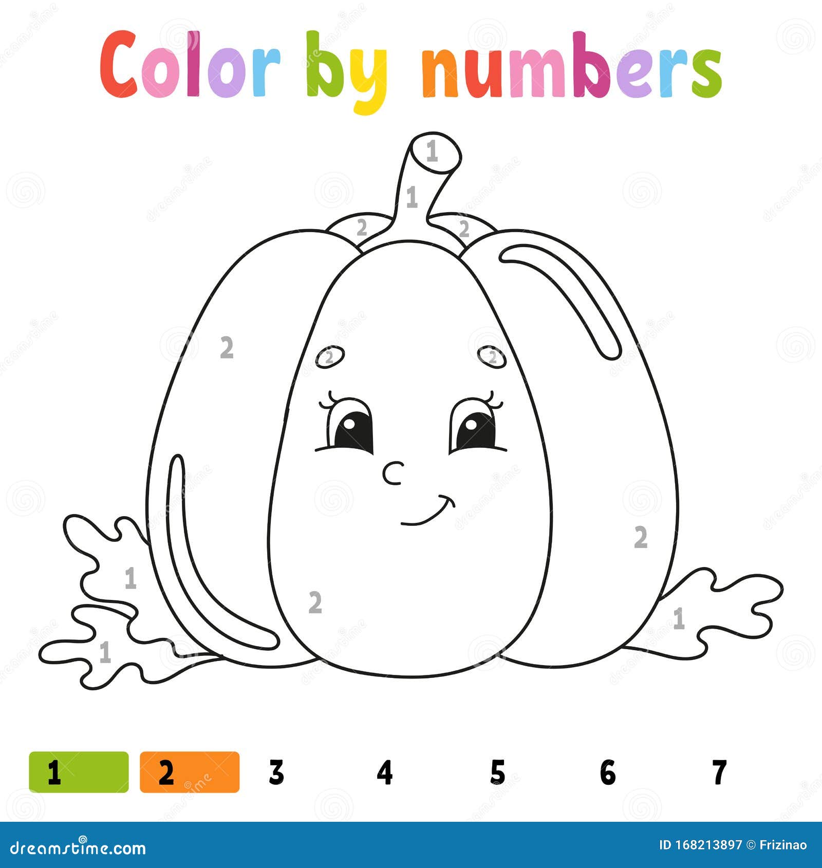 Color by numbers pumpkin coloring book for kids vegetable character vector illustration cute cartoon style hand drawn stock vector