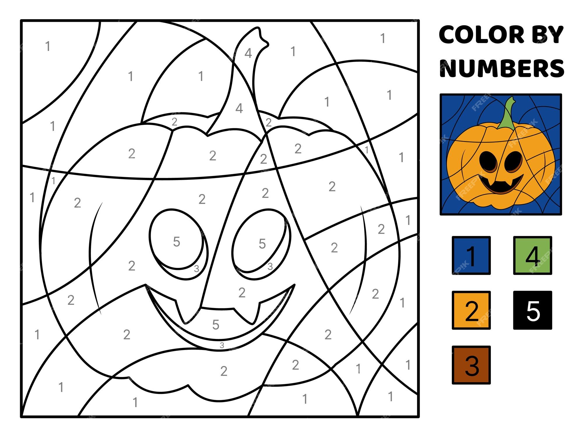 Premium vector scary pumpkin color by number halloween coloring page game for kids cartoon vector isolated vector illustration eps