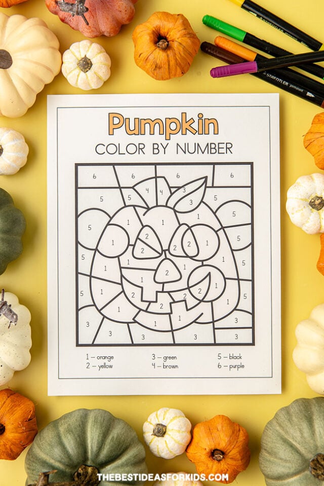 Pumpkin color by number free printables