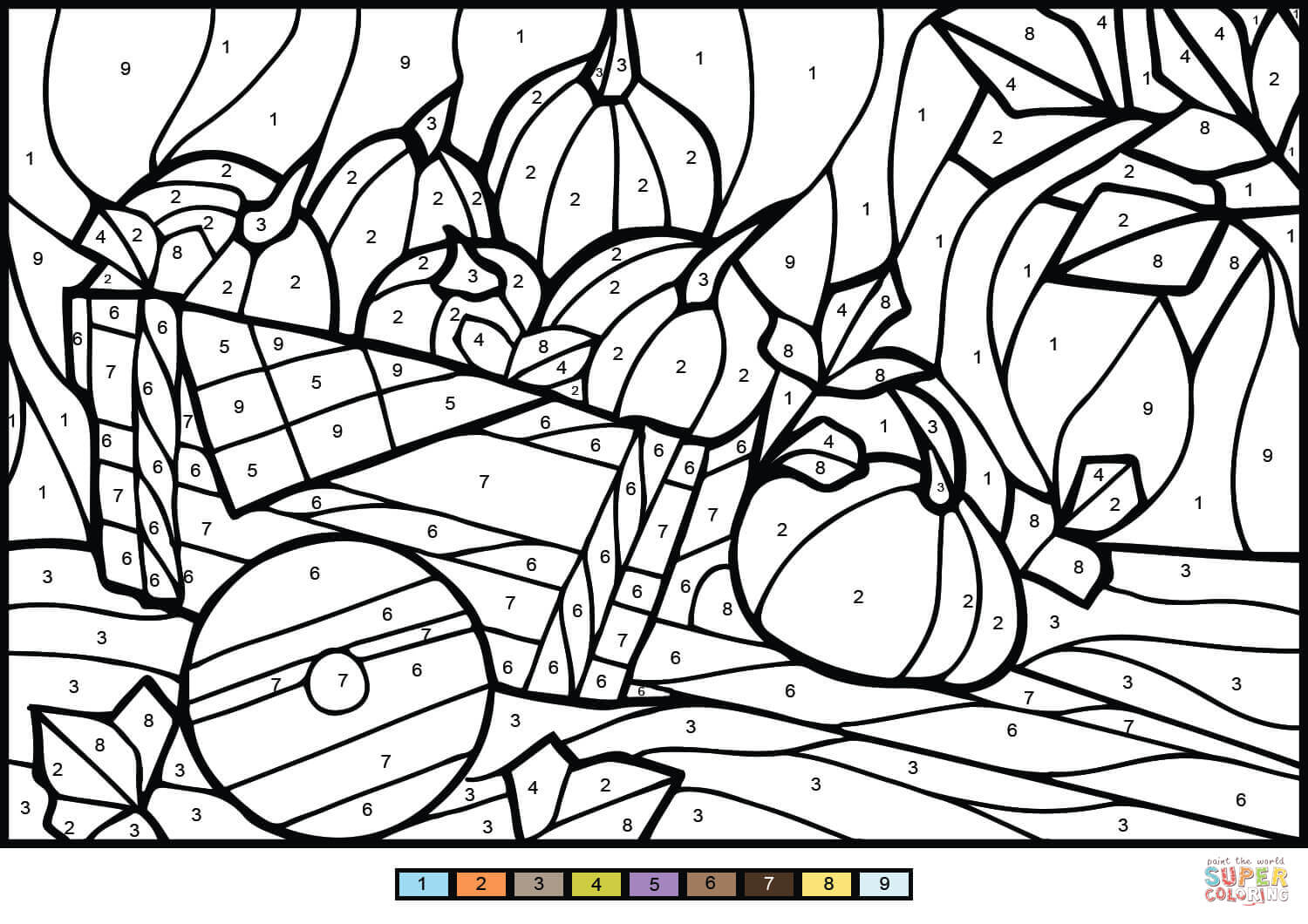 Pumpkins color by number free printable coloring pages