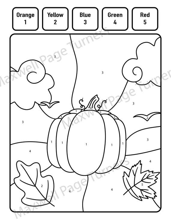 Pumpkin color by number paint by number educational digital printable coloring worksheet ages