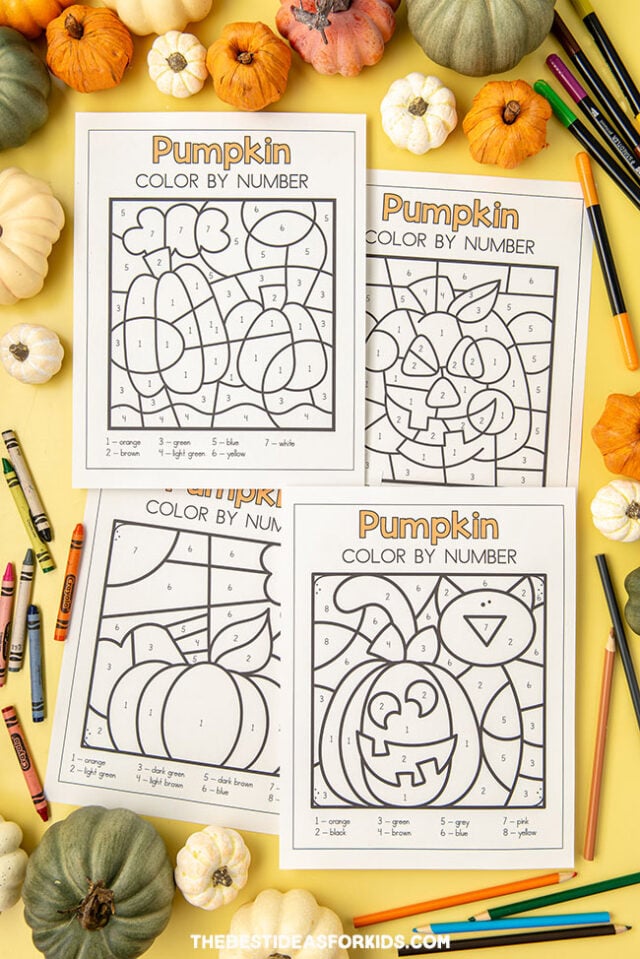 Pumpkin color by number free printables