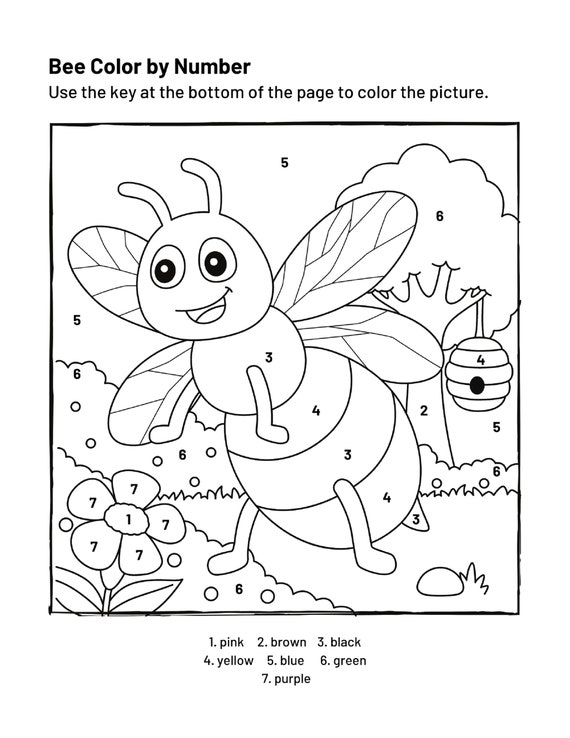 Coloring pages pdf color by numbers bee pdf stencil brain activity homeschool educational spelling teaching learning class