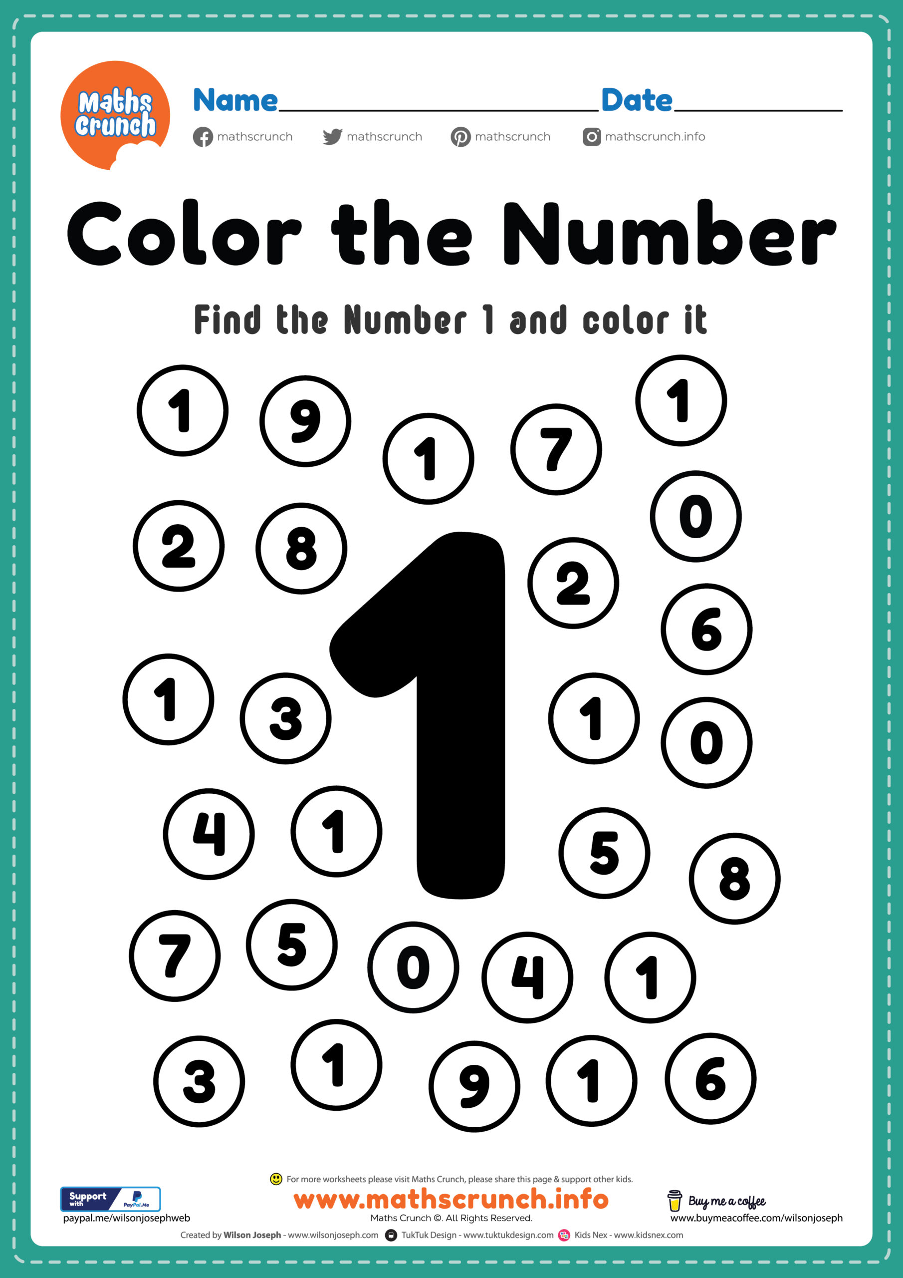 Coloring numbers number worksheet