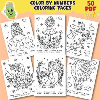 Color by numbers coloring pages for girls colouring book for kids printable