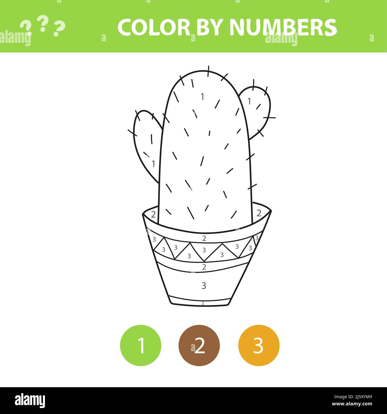 Children educational game coloring page with cute cactus color by numbers printable activity worksheet for pre school age stock vector image art