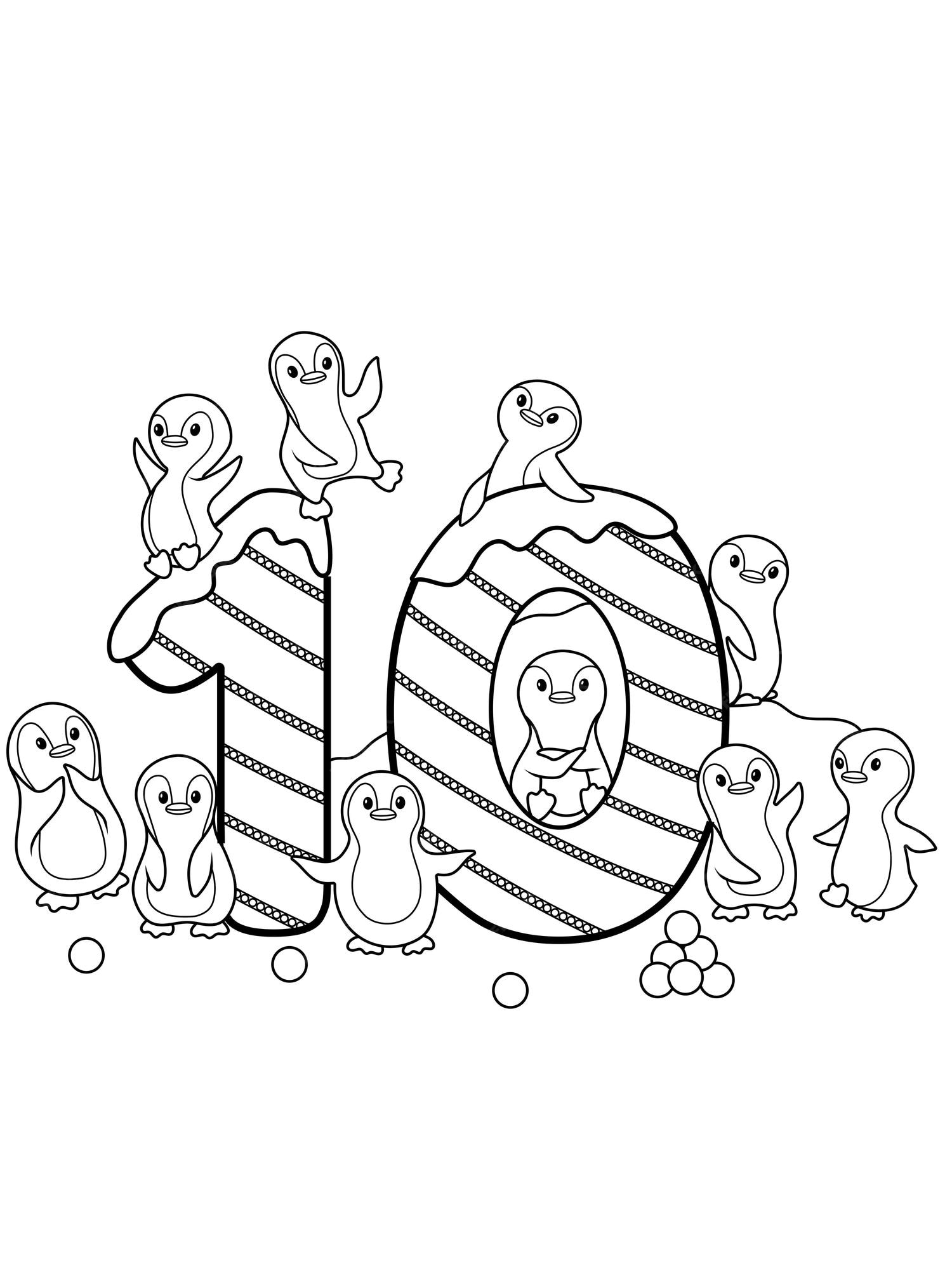 Premium vector coloring page numbers education and fun for childrens printable sheet ten and penguins