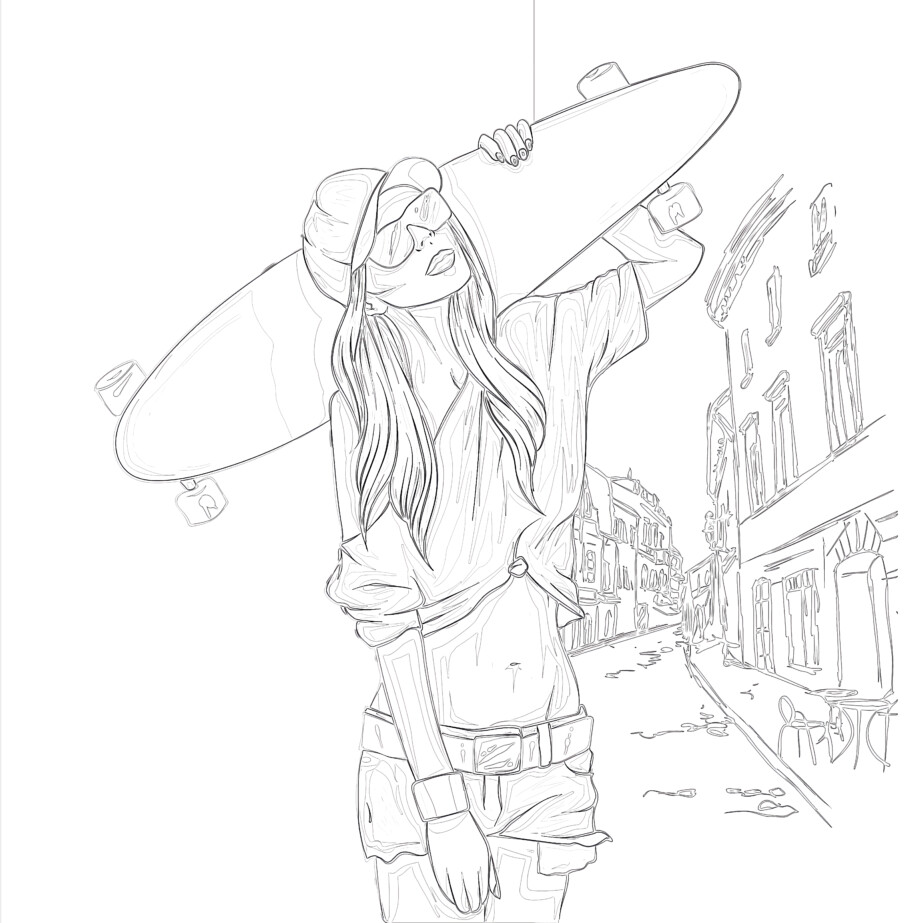 Printable girl with skateboard coloring page