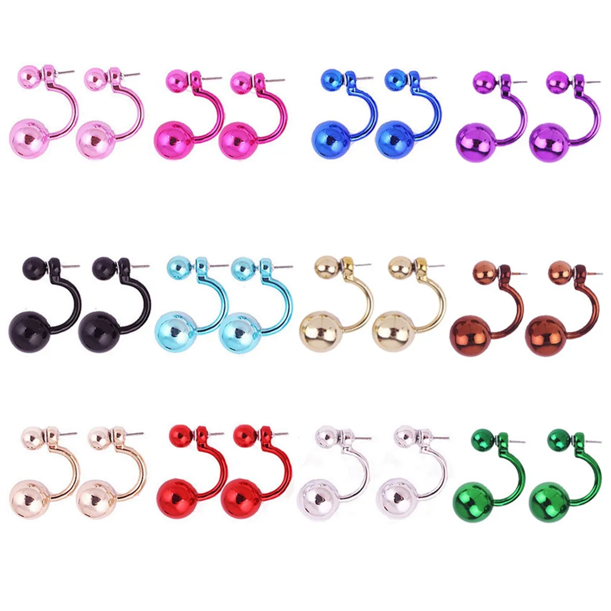 Pairs metallic color acrylic round double sided ear stud front back earrings