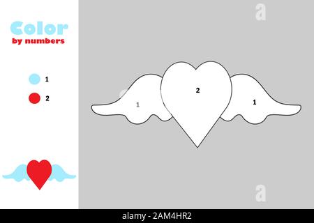 Heart with wings in cartoon style color by number education paper game for the development of children coloring page kids preschool activity stock vector image art