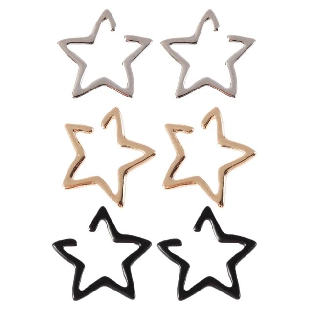 F minimalist hollow star ear clip earrings for women men no piercing teen party ear cuff jewelry accessories