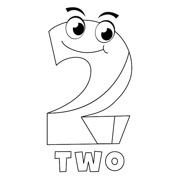 Premium vector number coloring page with the face and the number two