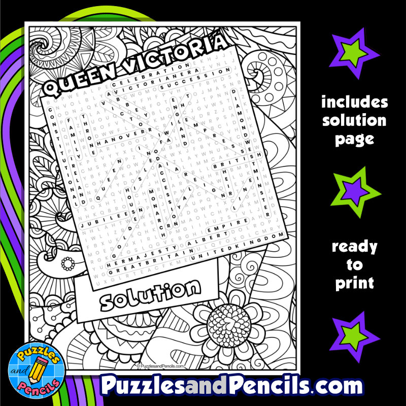 Queen victoria word search puzzle with coloring women in history wordsearch made by teachers