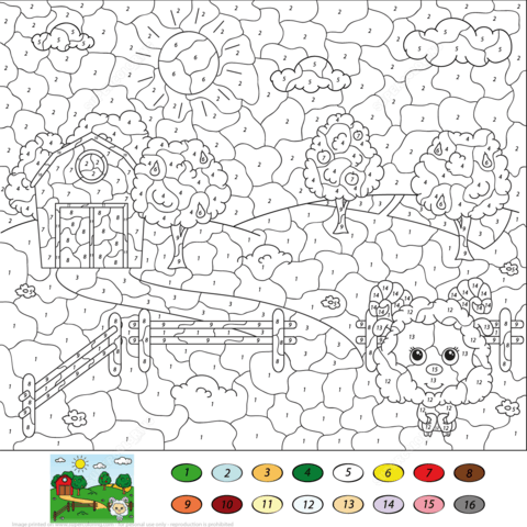 Rural landscape color by number free printable coloring pages