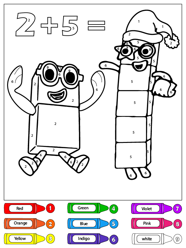 Two and five numberblocks color by number fãrbung seite