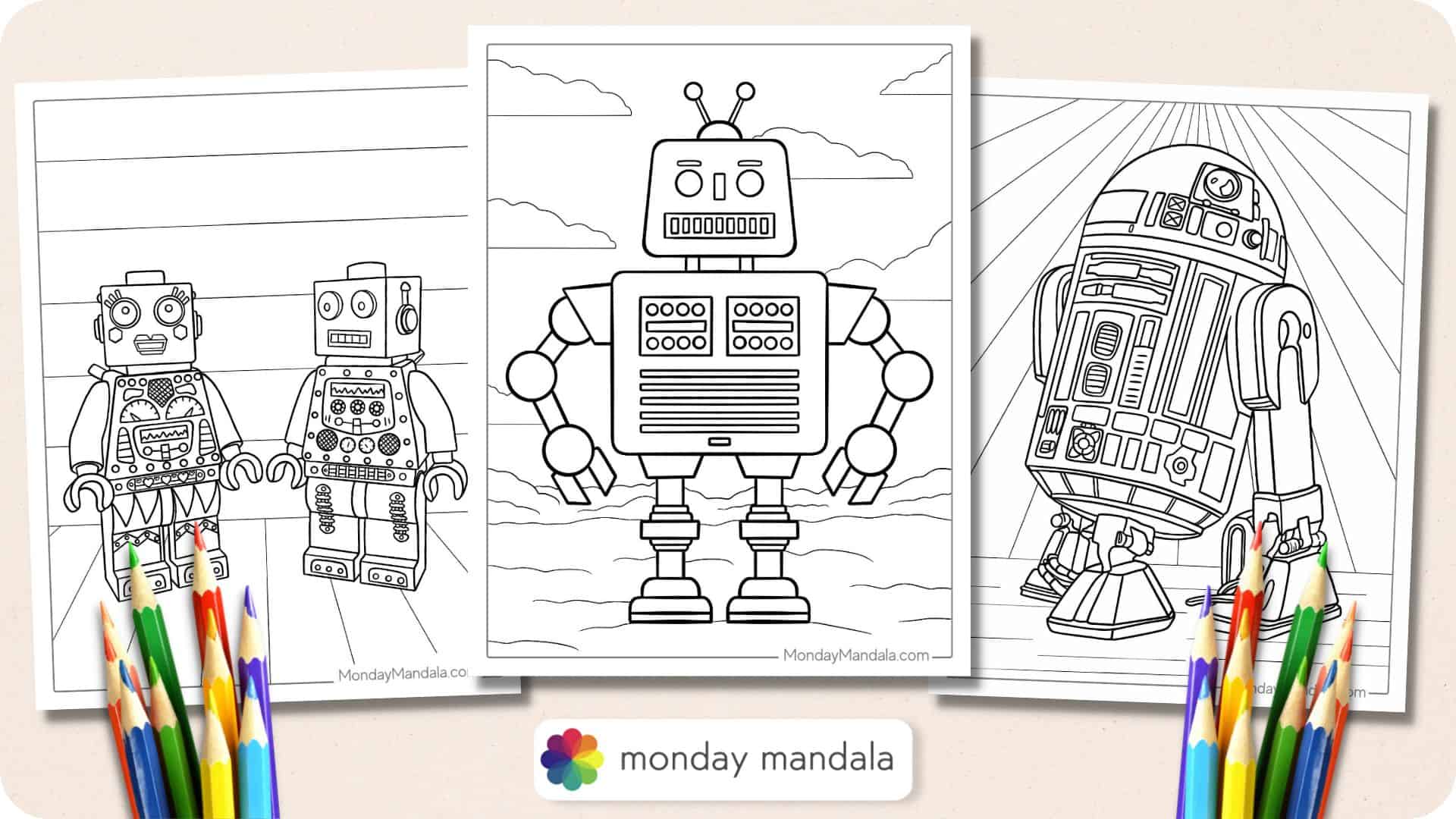 Robot coloring pages free pdf printables