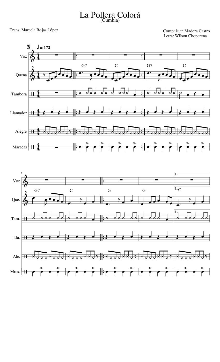 La pollera colorã sheet music for flute drum group recorder maraca percussion ensemble