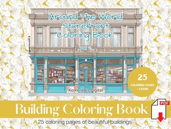 Page bundle of storefront adult coloring book building coloring sheet architecture coloring page for adult instant download printable pdf