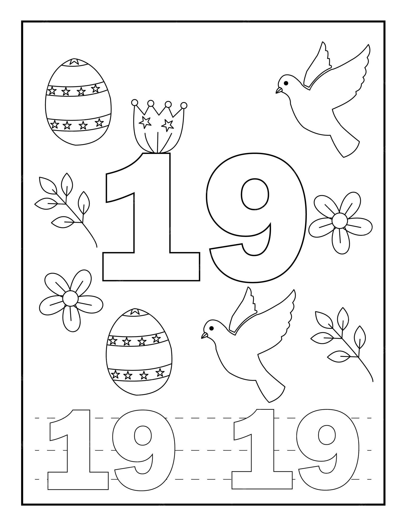 Premium vector number coloring pages for kidseaster designs flower birds and so on