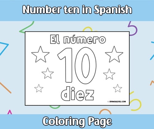 Number ten in spanish coloring page spanish level