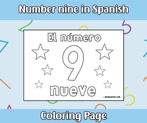 Number nine in spanish coloring page spanish level