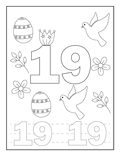 Premium vector number coloring pages for kidseaster designs flower birds and so on