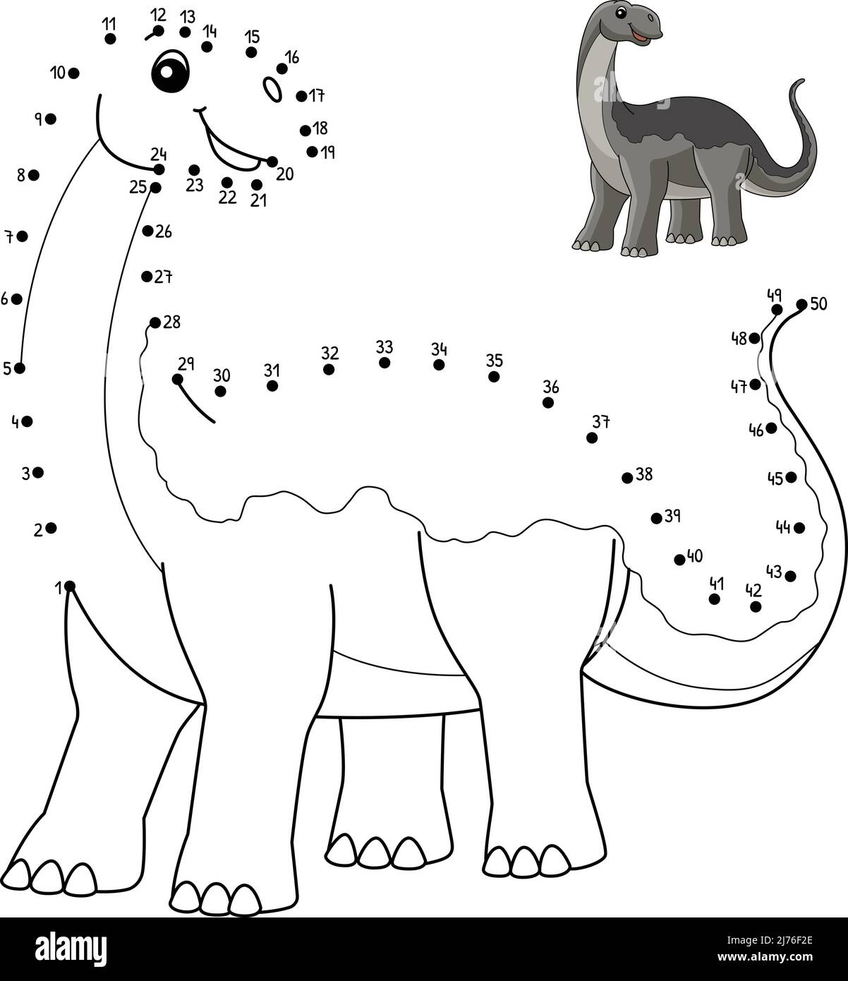 Dot to dot jobaria dinosaur coloring isolated page stock vector image art