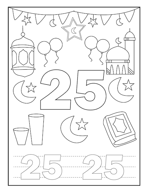 Premium vector ramadan number coloring book for kids with cute designs