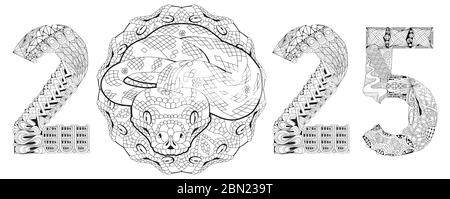 Hand drawn zentangle snake number for coloring for t