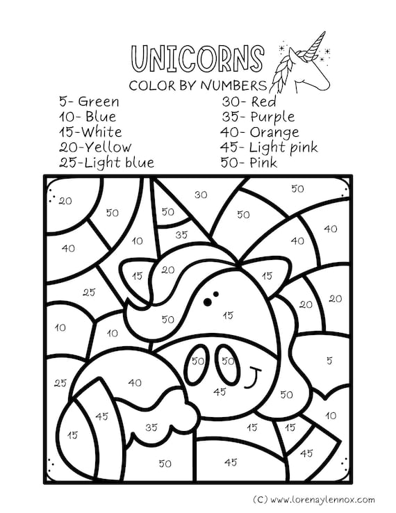 Color by number unicorn coloring pages in english