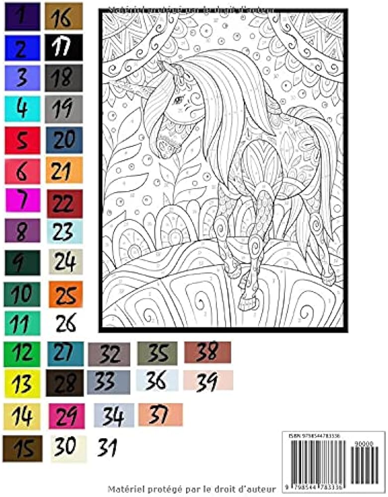 Chevaux coloriage mystãre livre de coloriage pour adultes par numãro dessins ã colorier art thãrapie coloriez les chiffres et dãcouvrez limage french edition by number color books