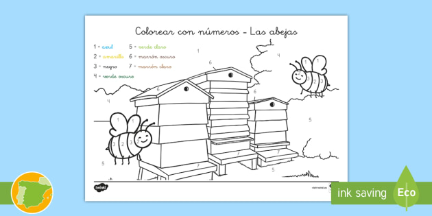 Colorear con nãºmeros las abejas de la primavera