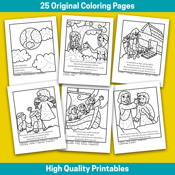 Best value bible color by number pages instant download simple christian coloring for kids with bible scriptures to learn more about jesus