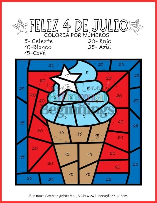 Th of july color by number pages in spanish