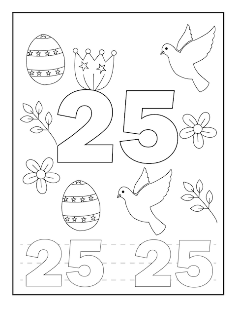 Premium vector number coloring pages for kidseaster designs flower birds and so on