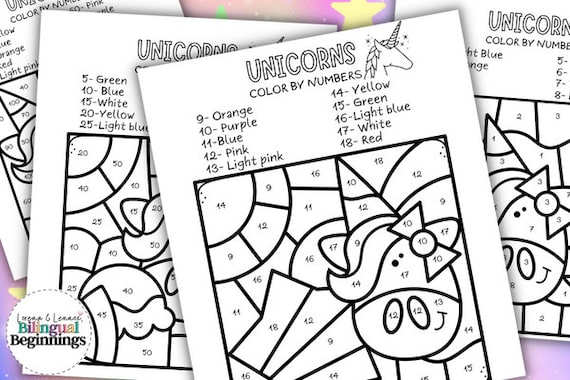 Color by number unicorn coloring pages in english