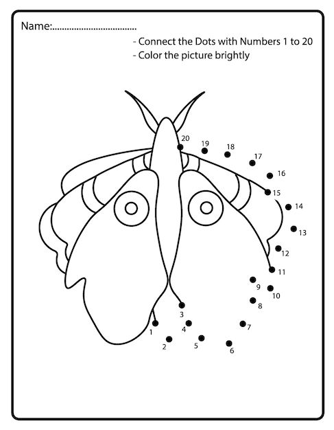 Pãgina para colorear de punto a punto de mariposa para niãos actividad de punto a punto por nãºmeros para niãos y niãos pequeãos vector premium