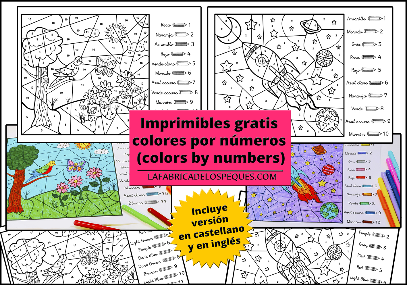 Imprimibles gratis de colores por nãºmeros para niãos