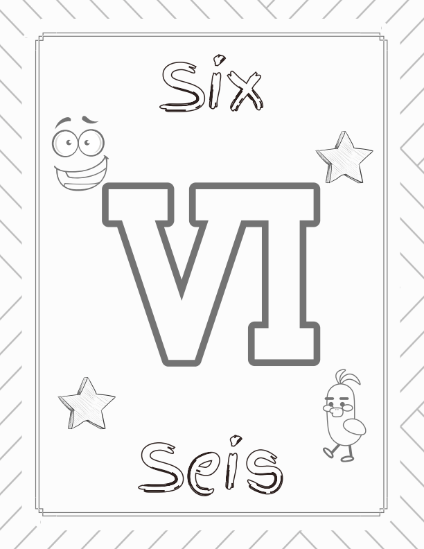 Roman numerals coloring books for bilingual children with audio app and activity section