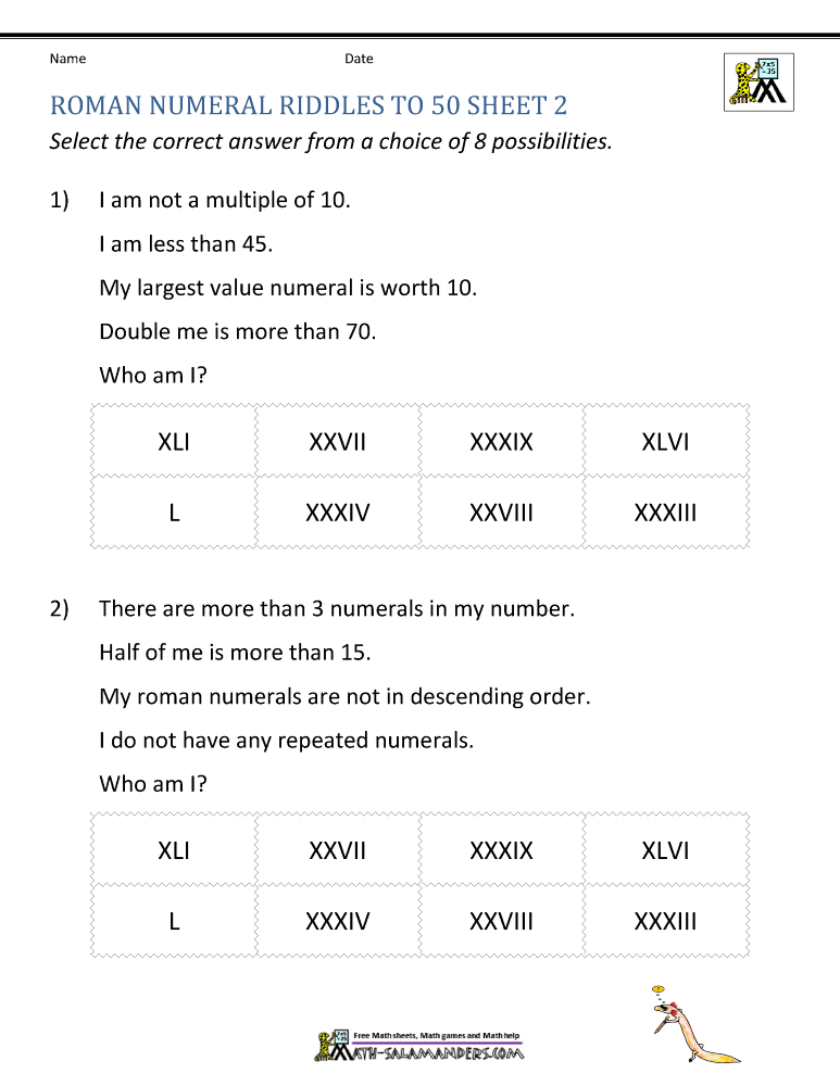 Roman numerals worksheet