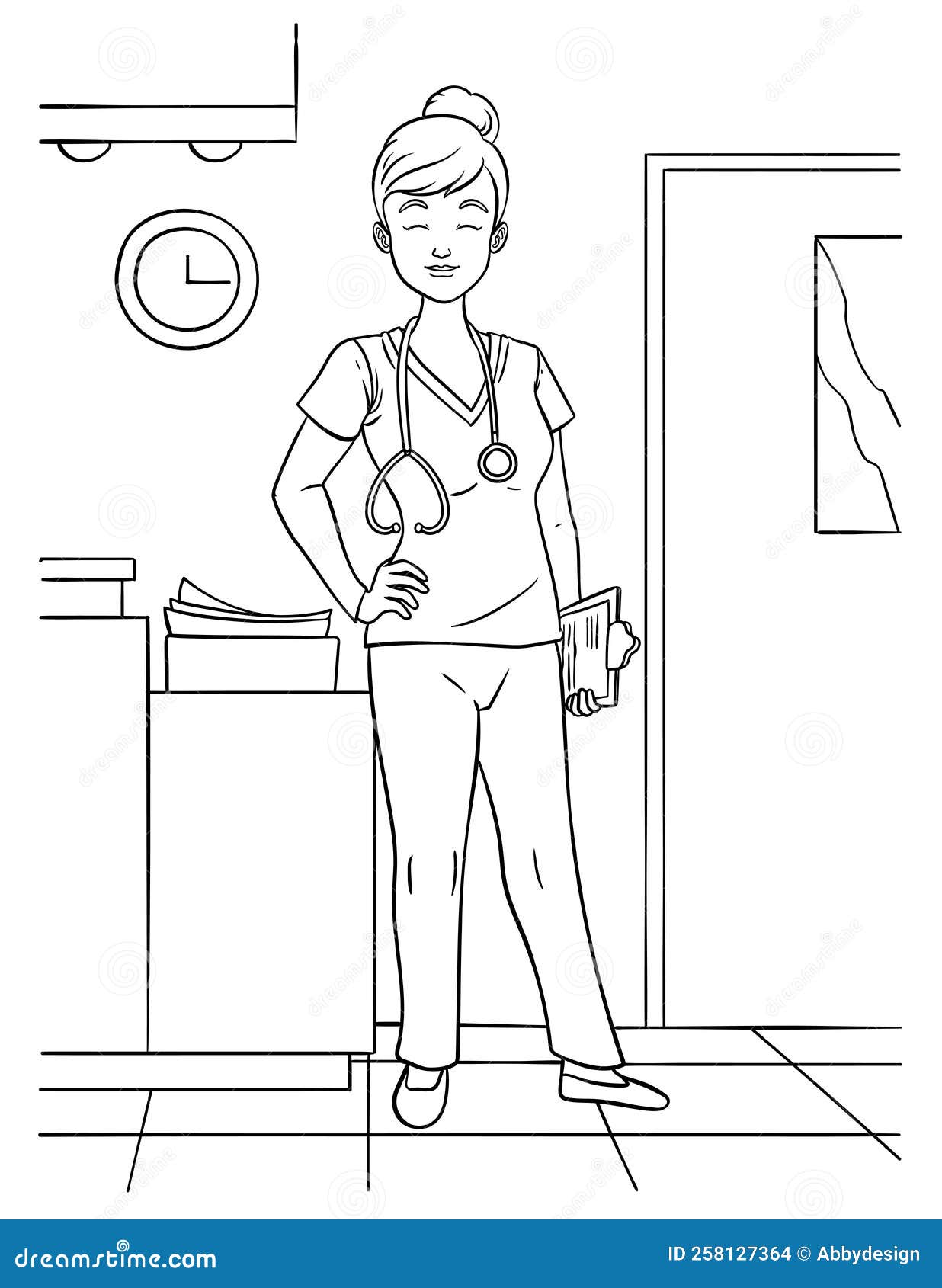 Nurse coloring page for kids stock vector