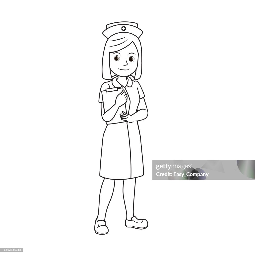 Vector illustration of nurse isolated on white background jobs and occupations concept cartoon characters education and school kids coloring page printable activity worksheet flashcard high