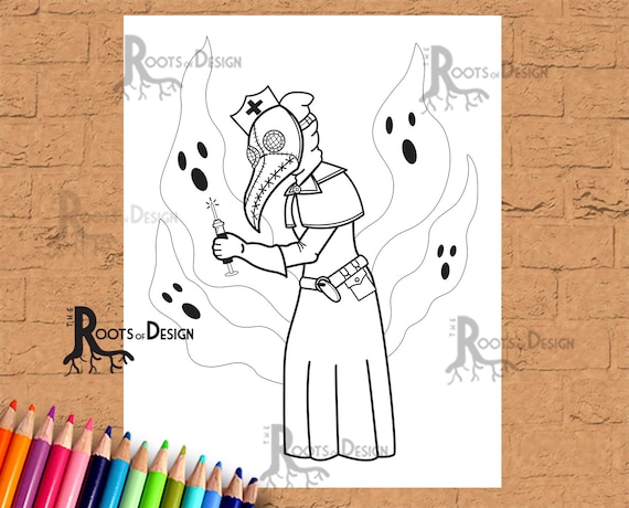 Instant download plague nurse coloring page print doodle art