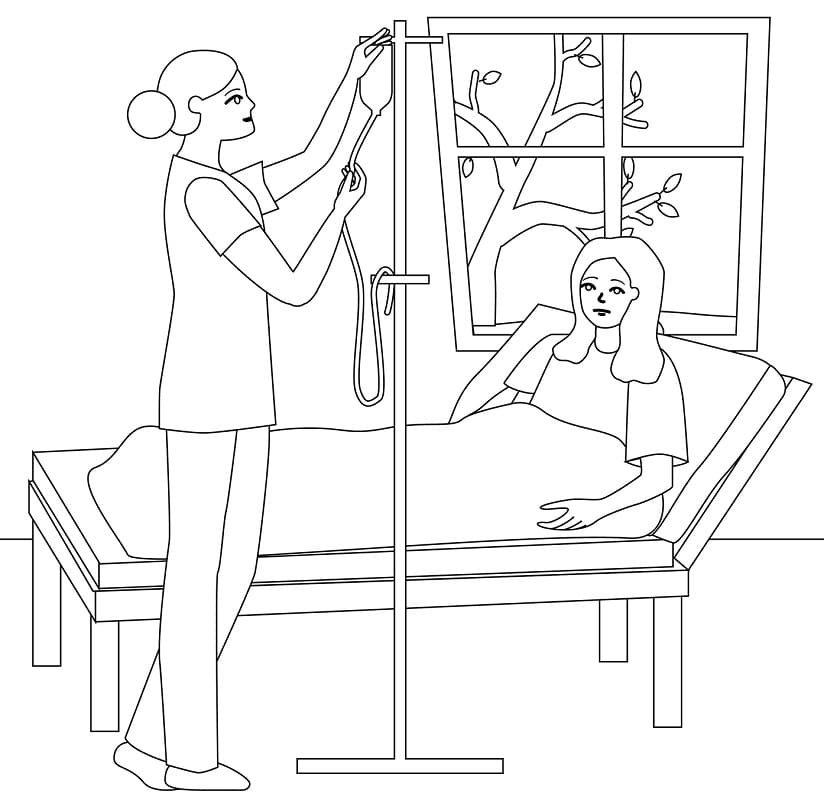 Nurse and patient coloring page