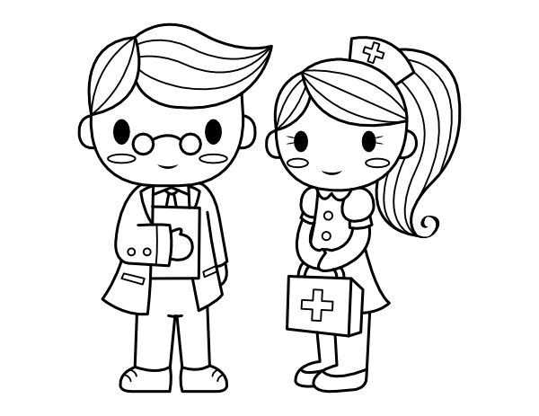 Printable doctor and nurse coloring page