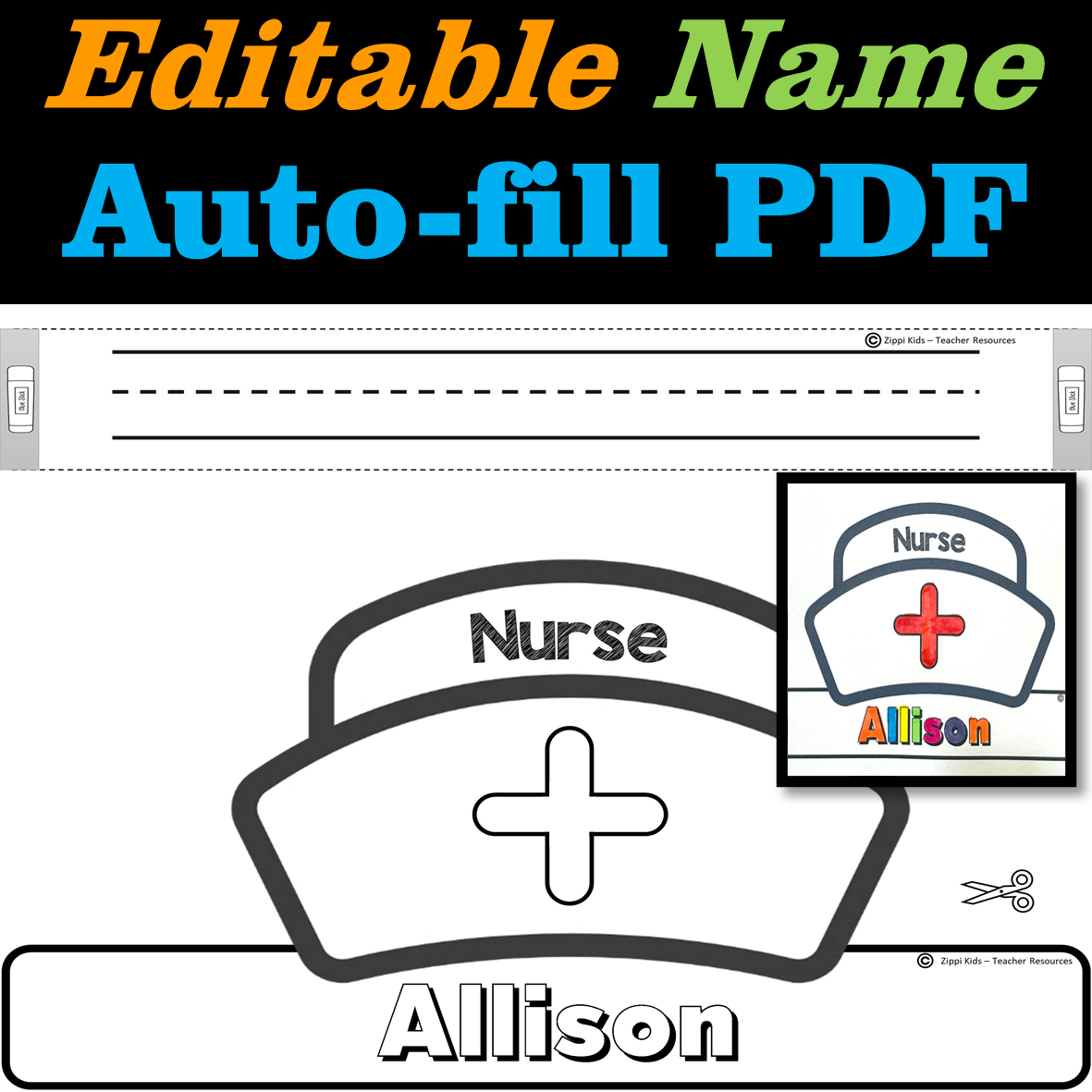 Nurse hat editable name made by teachers