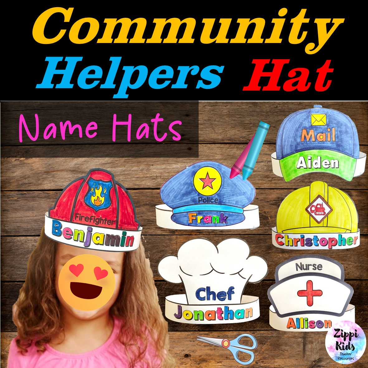 Munity helpers hats editable made by teachers